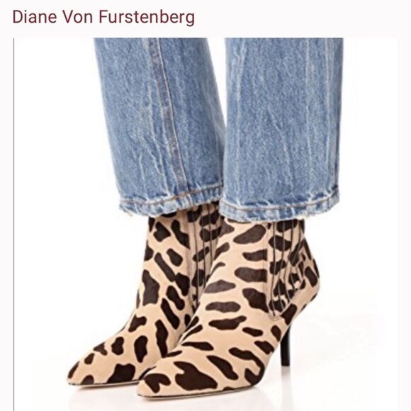 DVF Mollo Calf Hair Leopard Print Booties - Picture 1 of 4